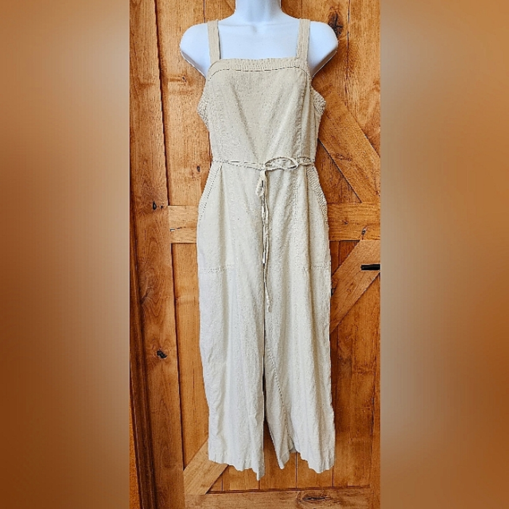Old Navy, Sleeveless Linen-Blend Tie-Belt Wide-Leg Jumper, MP, Ecru